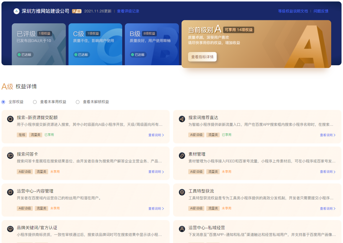 百度小程序權益